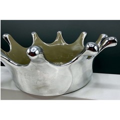Lunares San Francisco Silver Splash Crown Bowl Silver Tone & Tan Enamel 7.5″