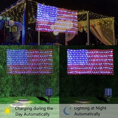 Solar American Flag Lights Outdoor,420 Leds American Flag Net Lights 6.5Ft X 3.2