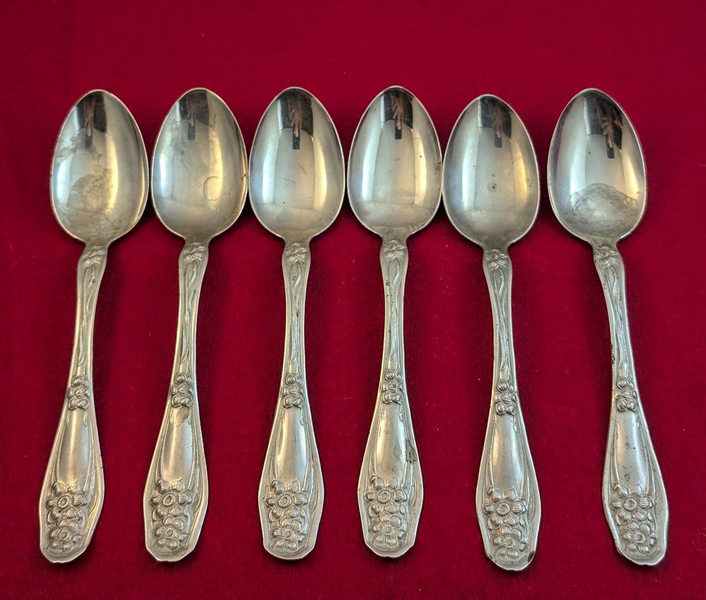 Set Of 6 International Rogers Nickel Silver INS237 Art Nouveau Teaspoons 5 7/8″