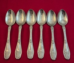 Set Of 6 International Rogers Nickel Silver INS237 Art Nouveau Teaspoons 5 7/8″