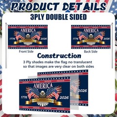 3 Ply 250 Years America Flag – Double Sided Patriotic Eagle 3 x 5 ft Anniversary