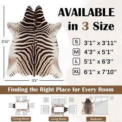 Zebra Print Area Rug Faux Skin Cowhide Animal Design Mat Faux Suede Indoor Floor