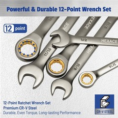 22-Piece Ratcheting Wrench Set, 72 Teeth, Metric & SAE Combination Tools with Or