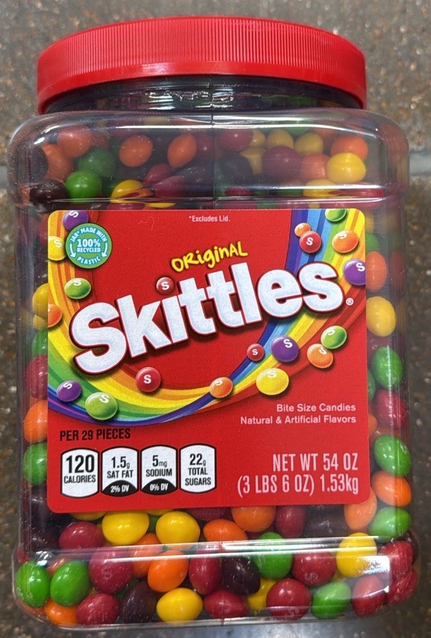 Skittles Original Bite-Size Candies Jar, 54 oz (3 lb 6 oz / 1.53 kg)