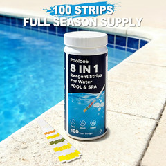8-In-1 Pool and Spa Test Strips, 100 Count Water Testing Kit for Saltwater & Chl