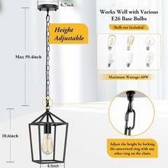 Elegant Farmhouse Black Pendant Light: Adjustable 49.4in Lantern for Any Room
