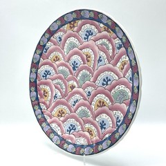 Hand-Painted Porcelain Plate Pink Seigaiha Wave Motif Decorative Chinoiserie Art