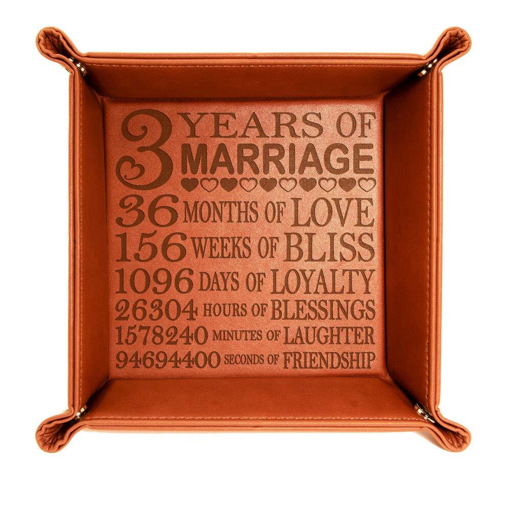 3 Years Of Marriage Engraved Leather Catchall Valet Tray Our 3rd Wedding Anniver