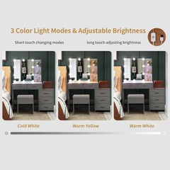 5 Drawers Vanity Desk Set with Large LED Lighted Mirror for Bedroom Makeup Dress