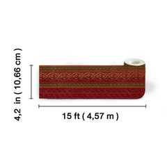 Raymond Waites Burgundy Scroll Arabesque Frieze Architectural Wallpaper Border