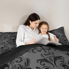 Adults Black Damask Bedding Comforter Sets Antique Victorian Baroque Queen Comfo