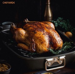 CHEFMADE Turkey Roasting Pan with V Rack, 17 Inch Deep Roasting Pan Non Stick!