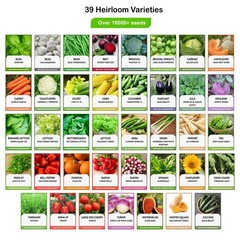 Heirloom Vegetable Seeds Survival Garden Kit – Over 18,000 Seeds, 39 Varieties