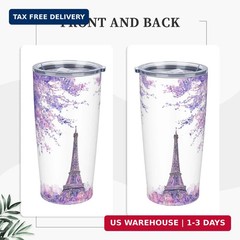 Paris Eiffel Tower Tumbler with Lid and Straw 20 oz Stainless Steel Cup Vacuum I