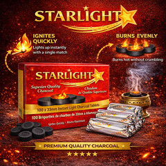 100 Ct Starlight 33 mm Round Charcoal Disc Hookah Narghile Incense Slow Burn
