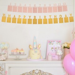 14PCS 30th Birthday Photo Banner Decorations from 1 to 12 Months Kraft Paper