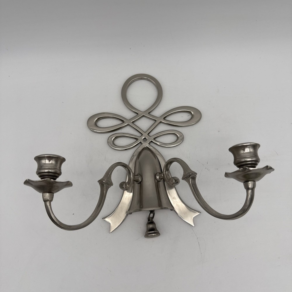 Hand Forged Iron Silver Metal Steel Two Arm Candleholder Wall Sconce