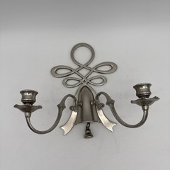 Hand Forged Iron Silver Metal Steel Two Arm Candleholder Wall Sconce