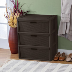 Wide 3 Drawer Tower, Plastic Storage Organizer with Removable Decorative Bins, E