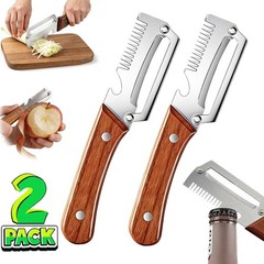2 PCS 3-in-1 Multifunctional Vegetable Peeler with Wooden Handle,Julienne Slicer