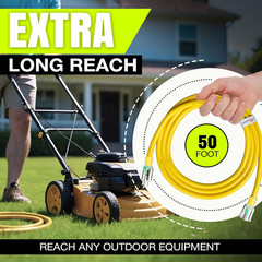 50Ft Outdoor/Indoor Extension Cord 10/3 Gauge Ultra Heavy Duty 3 Prong SJTW, Wat