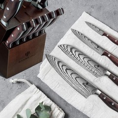 SANMEHO 16-Piece Stainless Steel Knife Block Set Knives+Sharpener