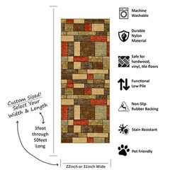 Custom Size Stair Hallway Runner Rug Non Slip Rubber Back Multicolor Tiles 3D