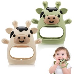 2 Pack Baby Teething Toys for 3-6 6-12 Months, Food Grade Silicone Teether Mitte
