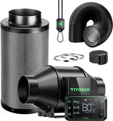 VIVOSUN AeroZesh G4 4” 195 CFM Inline Duct Fan w/E42A,Carbon Filter,8′ Ducting
