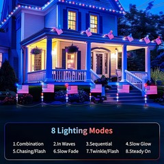 8Pcs Solar American Flag Lights Set for 4th of July Decoration Yard Garden Decor