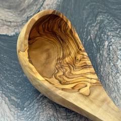 14″ Olive Wood Ladle Handmade in Tunisia, Gorgeous Unique Wood Characteristics