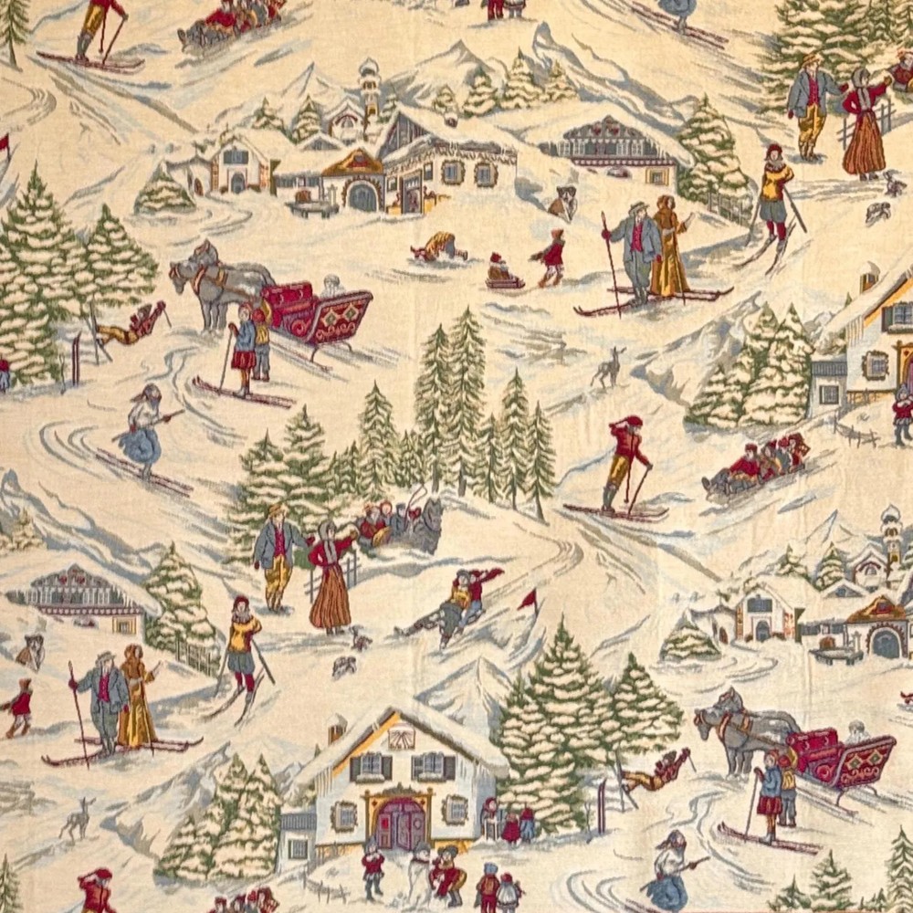 4.6ftx4.5ft French Craye Flemish ski village tapestry mural winter chalet alpin
