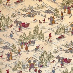 4.6ftx4.5ft French Craye Flemish ski village tapestry mural winter chalet alpin