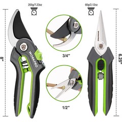 WORKPRO 2PC Pruning Shears 8″ Bypass Pruning Shear 6.25″ Straight Garden Scissor