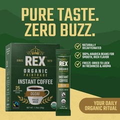 Rex Coffee Organic Fairtrade Natural Decaf Freeze-Dried Instant Sticks 25 Count
