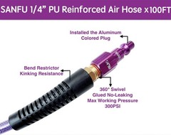 SANFU Polyurethane(PU) Air Hose 1/4-Inch x 100ft Reinforced, 100FT, Purple
