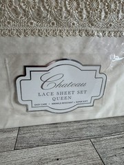 Chateau 4 Piece Lace Queen Sheet Set Ivory Easy Care Wrinkle Resistant Polyester