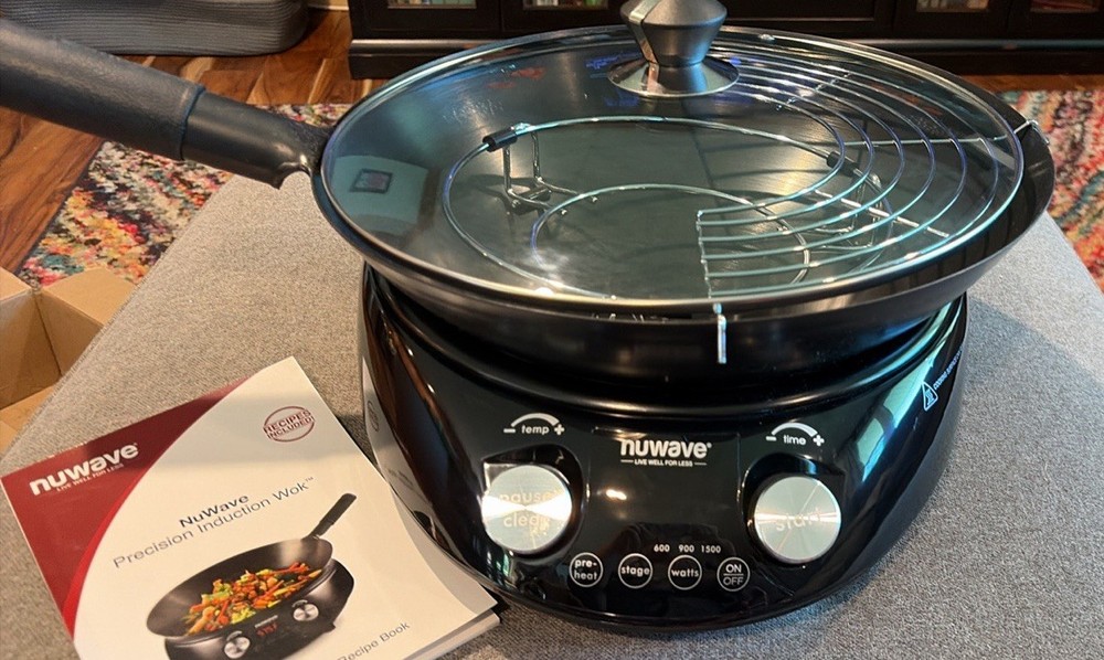 NuWave Precision Induction 4-Quart Electric Wok; Wok Stand, Frying Rack & Book