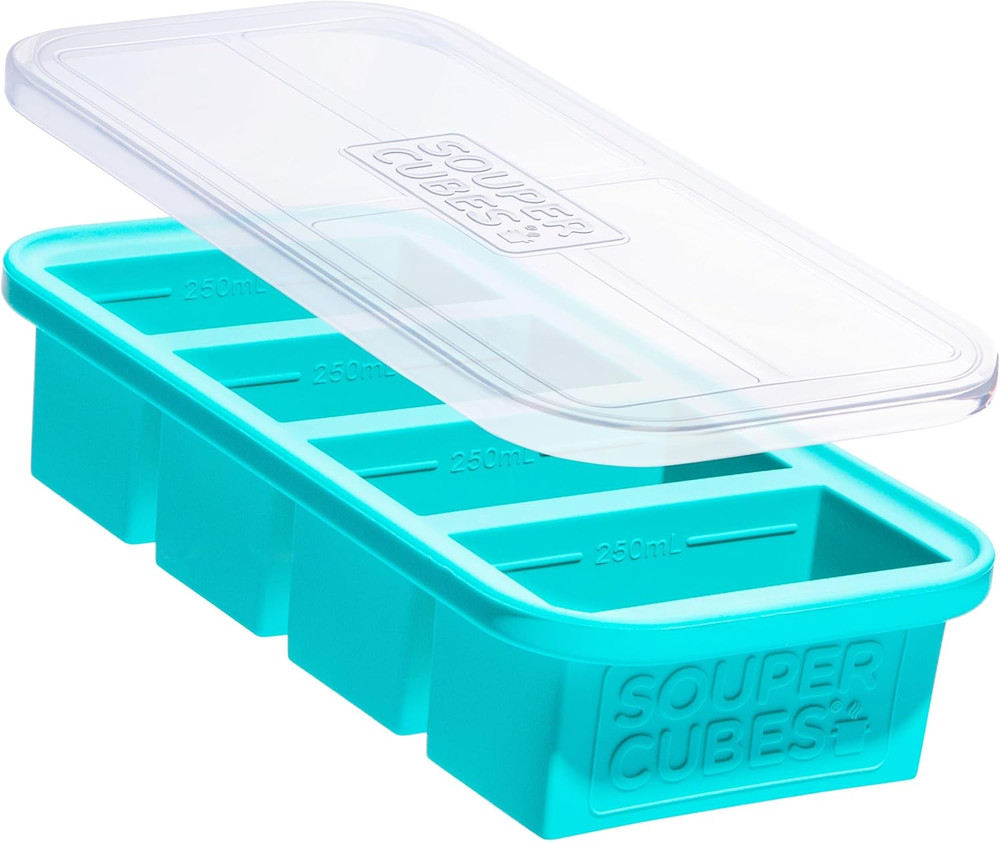 1 Cup Silicone Freezer Molds with Lids – Soup Cubes with Steel Reinforced Rim –