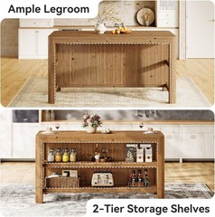 63-Inch Farmhouse Solid Wood Kitchen Island with Storage Shelves for Dining Room