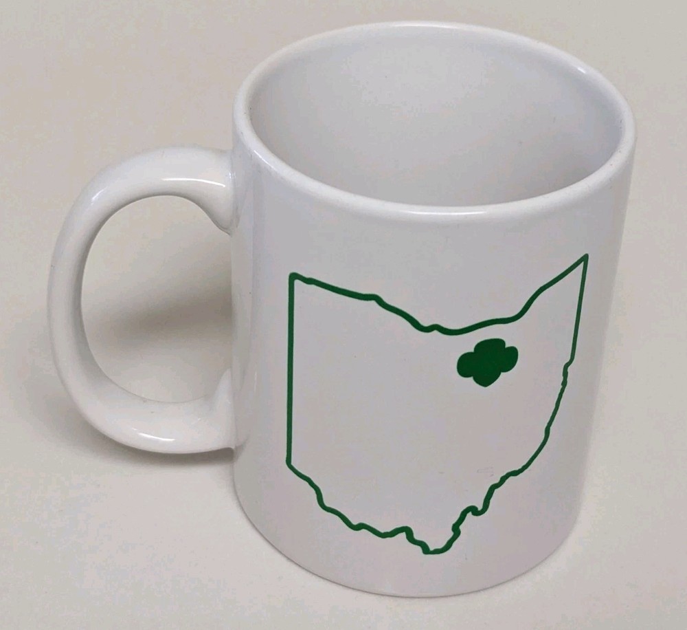 Girl Scouts Of Northeast Ohio Coffee Mug Cup Green Logo State Of Ohio Mug