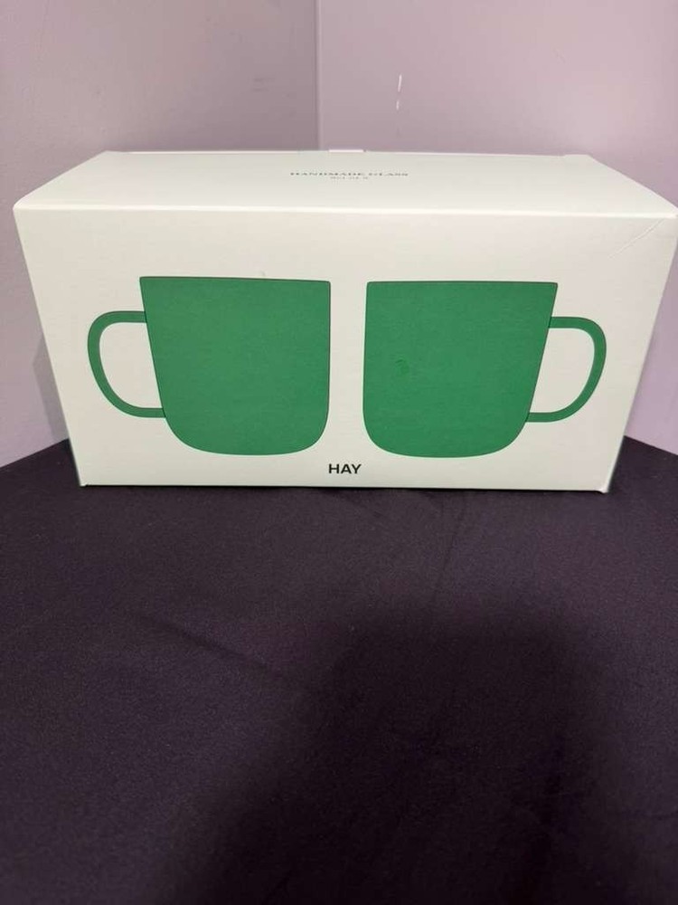HAY Borosilicate Handmade Glass Mugs Set of 2 Jade Green/Yellow 11.75oz Coffee C