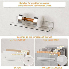 15 In. W X 4.2 In. D Clear Acrylic Shelves for Wall with Adhesive, Decorative Wa