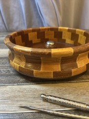 Vintage California Redwood Nut Cracker Bowl Standard Specialty Inlaid Parquet