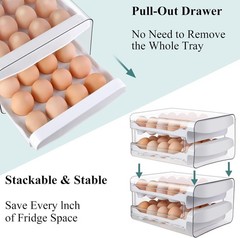 Zagtag Egg Holder for Fridge 2 Tier 40 Egg Organizer Clear Storage Tray