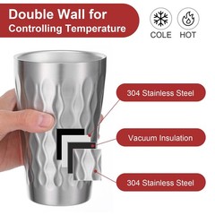 4 Pack Stainless Steel Double Wall Cups, 16 oz Insulated Tumbler, Unbreakable…