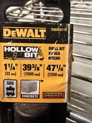 DeWalt DWA58114 1-1/4in x 39 3/8” X 47-1/4in SDS-Max Hollow Bit