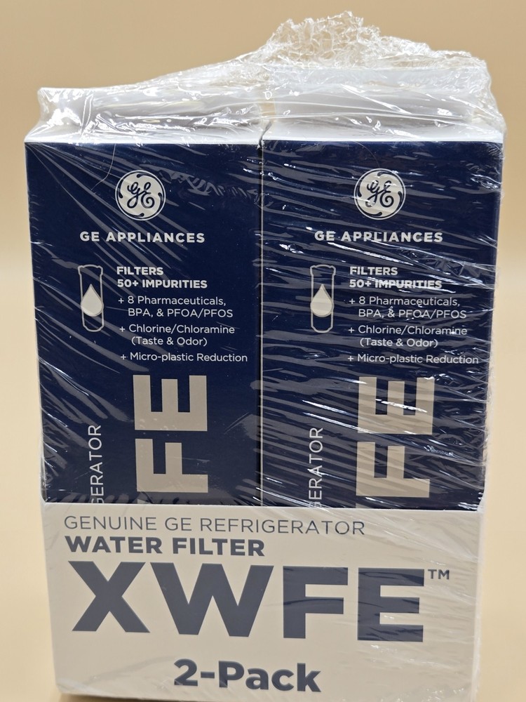 Qty 2 GE XWFE Refrigerator Water Filter, Genuine Replacement Filter Cert. to Red