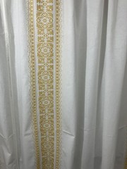 Anthropologie White Yellow Cotton Linen Curtain Panel Set Embroidered 84” x 50”