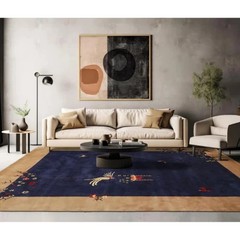 Navy Hand Tufted Wool Area Rug Multi Sizes Art Deco , Oriental Rug Carpet